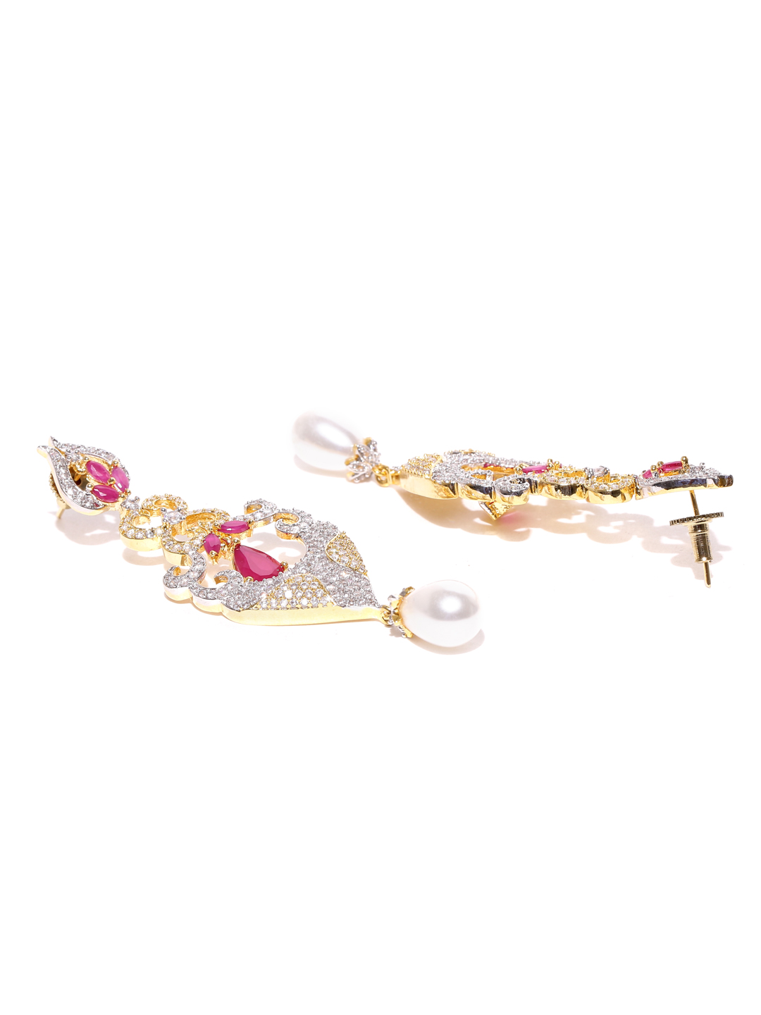 YouBella Gold-Toned  Silver-Toned Classic Drop Earrings